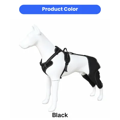 Black Dog Leg Brace with Adjustable Harness Black dog rear leg brace with adjustable harness and compression support for injured dogs