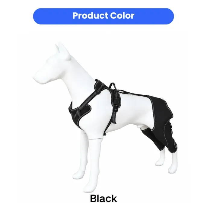 Black Dog Leg Brace with Adjustable Harness Black dog rear leg brace with adjustable harness and compression support for injured dogs