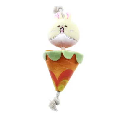 Rabbit Plush Pull & Chew Cat Toy with Rope Rabbit plush pull and chew cat toy with rope and treat hiding cone design