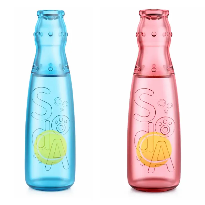 Interactive Squeaky Bottle Dog Toy Blue and Pink Colors Blue and pink transparent squeaky bottle dog toys with rolling ball design for interactive chewing play