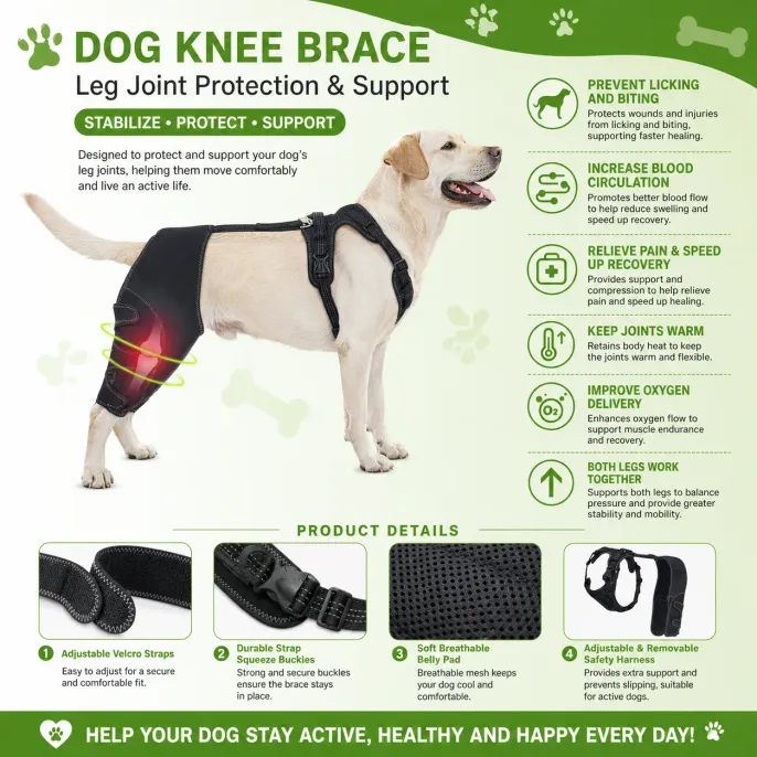 Dog Knee Brace Joint Protection Features Dog knee brace for joint protection pain relief recovery and rear leg stabilization support