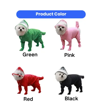 Waterproof 4-legged dog raincoat available in green pink red and black colors for small dogs