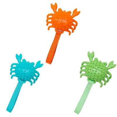 TPR Crab Squeaky Dog Toy with Rope Handle Wholesale Colorful TPR crab squeaky dog toy with rope handle for chewing, fetch play, and dog dental cleaning