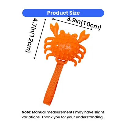 TPR Squeaky Crab Dog Toy Size Details Size measurement chart of TPR crab squeaky dog toy with rope handle for small and medium dogs