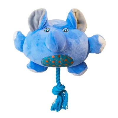 Elephant Plush Rope Dog Toy for Interactive Chewing Blue elephant plush squeaky dog toy with rope tail for dogs