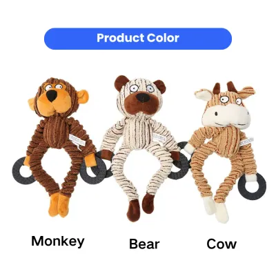 Corduroy dog squeaky toy color and style options featuring monkey bear and cow plush designs