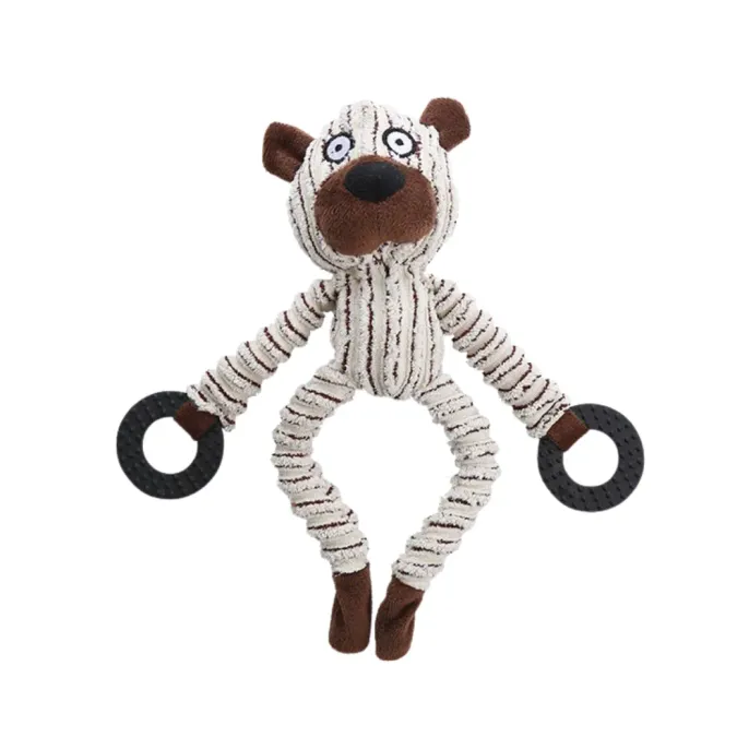 Bear Corduroy Plush Dog Toy with Squeaker Bear shaped corduroy plush dog squeaky toy with chew resistant teething rings