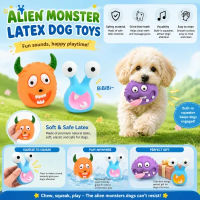 Alien Monster Latex Squeaky Dog Toys for Interactive Chew Play Alien monster latex squeaky dog toys with soft safe material and built-in squeaker for puppies and small dogs