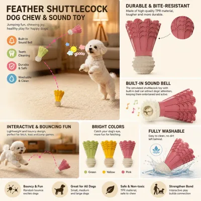 Interactive Shuttlecock Dog Chew & Sound Toy Features | Petfairs Interactive shuttlecock dog toy featuring sound bell bite resistant material washable design and bright colors