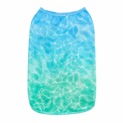 Green gradient breathable cooling dog vest with lightweight mesh fabric for summer pet wear