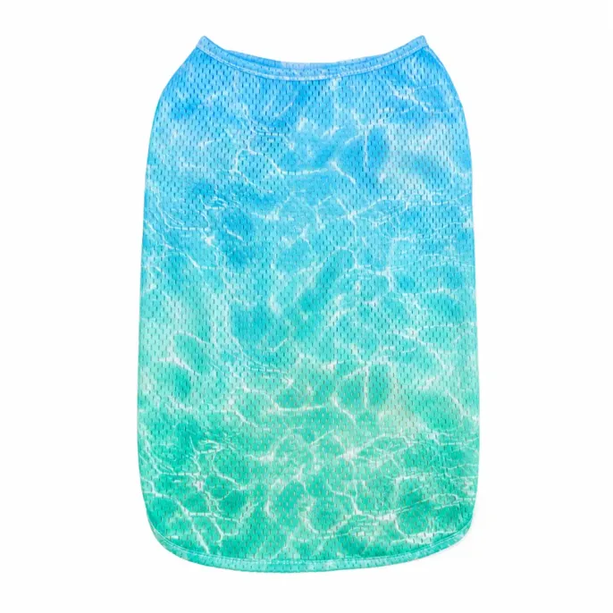 Green gradient breathable cooling dog vest with lightweight mesh fabric for summer pet wear