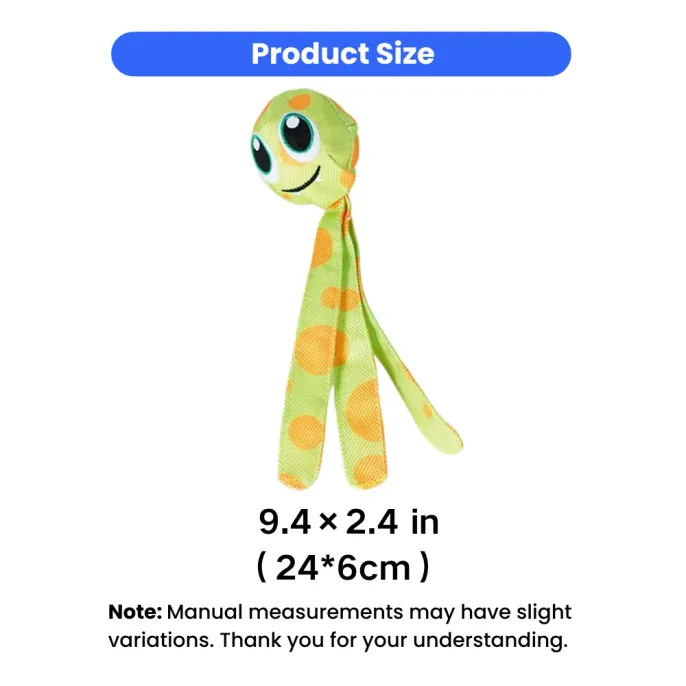 Ball Sound Plush Dog Toy Size Information 9.4 x 2.4 Inch Size details of plush squeaky dog toy measuring 9.4 x 2.4 inches for small and medium dogs