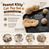 Interactive peanut kitty cat toy set with plush toy and sisal twine balls for scratching, biting and chasing play