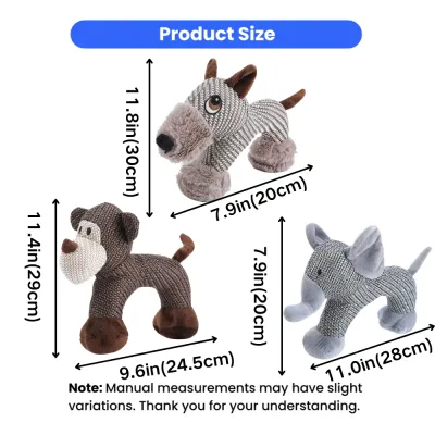 Plush Dog Toy Size Chart for Small Medium Dogs Plush animal dog toy size comparison chart with dimensions for monkey cow and elephant toys