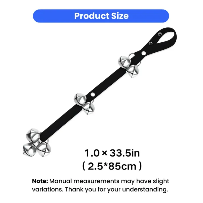 Adjustable Size Dog Potty Training Bells 33.5 Inch Dog potty training bells with adjustable 33.5 inch nylon strap and stainless steel bells