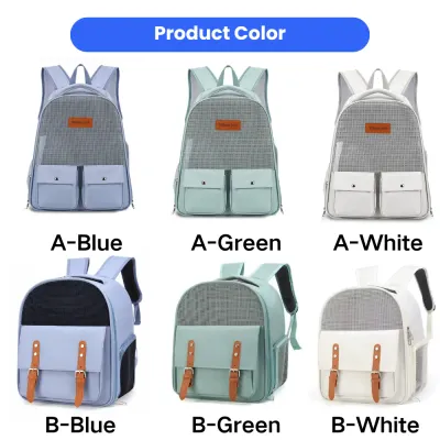Multi Color Cat Backpack Carrier for Travel Cat backpack carrier available in blue green and white colors with breathable mesh design
