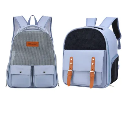 Breathable Mesh Cat Carrier Backpack Front & Side View Breathable cat carrier backpack with mesh ventilation and large storage pockets for pet travel