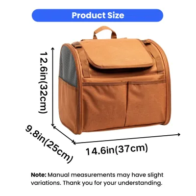 Portable Cat Carrier Backpack Size Dimensions 14.6 x 12.6 x 9.8 Inch Portable expandable cat carrier backpack size chart with detailed dimensions in inches and cm