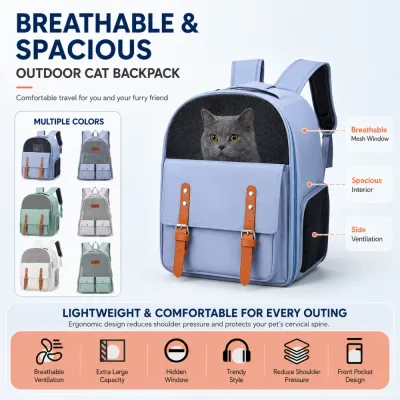 Breathable Outdoor Cat Backpack Carrier Features Breathable outdoor cat backpack with spacious interior and side ventilation mesh