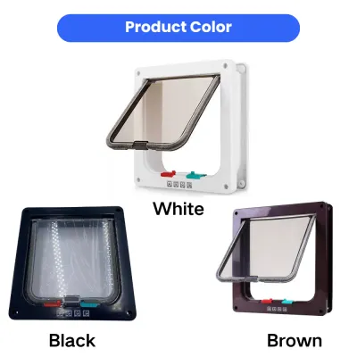 3 Color Options for 4 Way Locking Cat Door Black white and brown 4 way locking cat door for pets and kittens