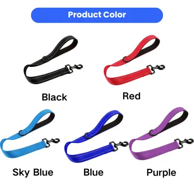 Reflective nylon dog leash available in black red blue sky blue and purple colors