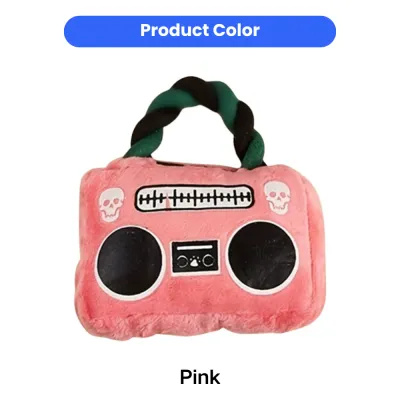 Pink Cotton Rope Plush Squeaky Dog Toy Wholesale Soft pink plush squeaky dog toy with braided cotton rope handle for chewing and tug games