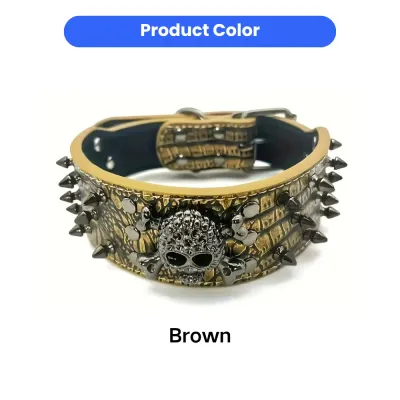 Brown Skull Spike Dog Collar Halloween PU Leather Pet Collar Brown PU leather skull spike dog collar for Halloween pet costumes and daily wear