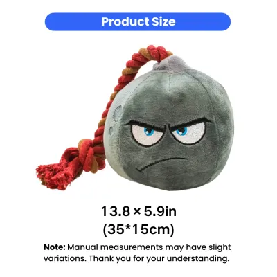 Plush Dog Rope Toy Size Information Plush dog toy size chart showing 13.8 x 5.9 inch rope chew toy dimensions