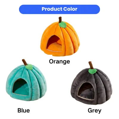 Plush Pumpkin Cat Bed Available in Orange Blue and Grey Pumpkin plush cat bed available in orange blue and grey colors for cats and kittens