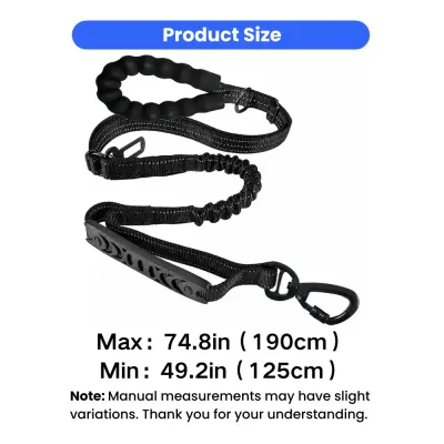 Adjustable shock absorbing dog leash with elastic bungee design from 49.2in to 74.8in
