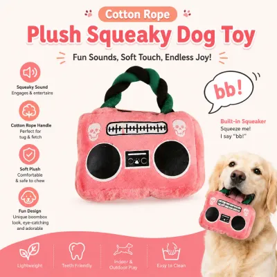 Cotton Rope Plush Squeaky Dog Toy for Puppies Plush squeaky dog toy with built-in bb squeaker, cotton rope handle, and soft chew-friendly fabric