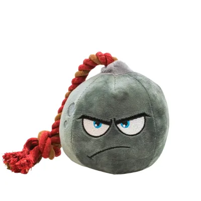 Angry Face Plush Rope Dog Toy for Aggressive Chewers Grey plush rope dog toy with angry face design for dogs chewing and tug play