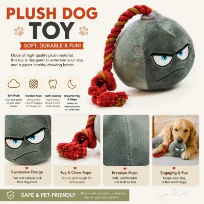 Soft Plush Dog Toy with Rope Handle for Interactive Play Plush dog toy made with soft fabric and strong rope for chewing and teeth cleaning