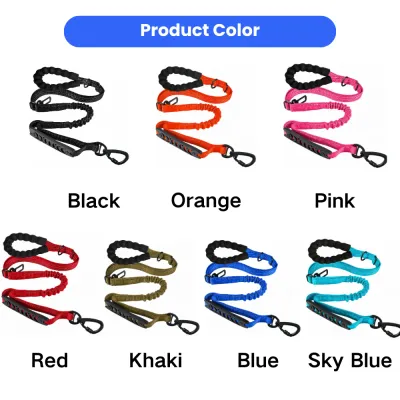 Reflective elastic dog leash available in black orange pink red khaki blue and sky blue colors