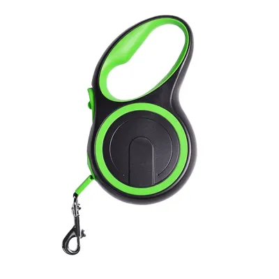 Green retractable dog leash with ergonomic anti-slip handle and durable metal hook for daily dog walking