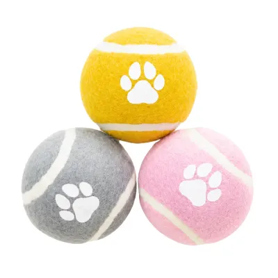 Durable Dog Tennis Balls for Interactive Fetch Play Colorful dog tennis balls with paw print design for interactive dog fetch and chew play