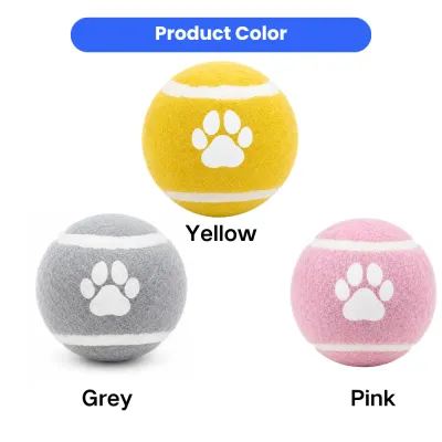 Color Options of Dog Bounce Ball Toy Dog bounce ball toy available in yellow, grey, and pink colors with paw print design