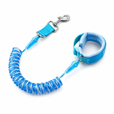 Blue reflective anti-escape dog leash with elastic coil rope and padded wrist strap