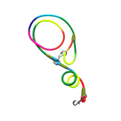Rainbow Reflective Rope Dog Leash for Small Medium Dogs Colorful reflective rope dog leash with adjustable hands-free shoulder design