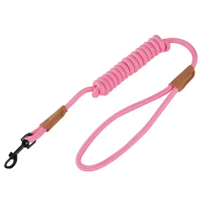 Reflective Nylon Rope Dog Leash for Medium Large Dogs Pink reflective nylon rope dog leash with comfortable handle and swivel hook for daily walking