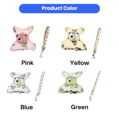 Adjustable Pet Harness and Leash Set Color Options Multiple color options of breathable pet harness and leash set for cats and small dogs