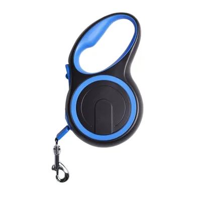 Blue retractable dog leash with ergonomic comfort grip and durable metal clasp for dogs