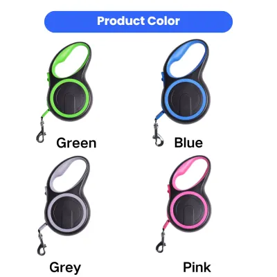 Retractable dog leash available in green blue grey and pink color options for pet stores and online sellers