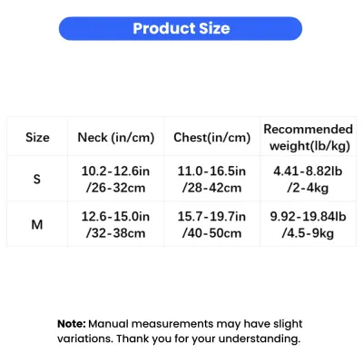 Small Pet Harness Size Chart for Cats and Dogs Size guide for adjustable pet harness and leash set with neck and chest measurements