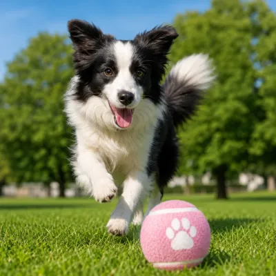 Dog Playing with Interactive Bounce Ball Outdoors Border collie dog running toward pink bounce ball during outdoor fetch game on grass
