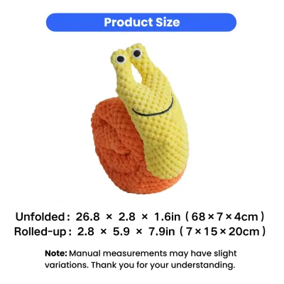Cute Snail Plush Dog Toy Size Guide for Small Pets | Petfairs Cute snail-shaped plush dog toy with product size details, soft textured pet chew toy for small dogs and puppies.