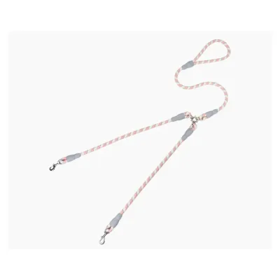 Dual Dog Leash Splitter Reflective Rope Pink Pink reflective dual dog leash splitter with swivel clips for walking two dogs