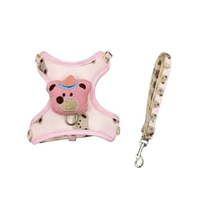 Cute Bear Pet Harness and Leash Set for Small Dogs & Cats Pink breathable pet harness and leash set with cute bear design for small dogs and cats