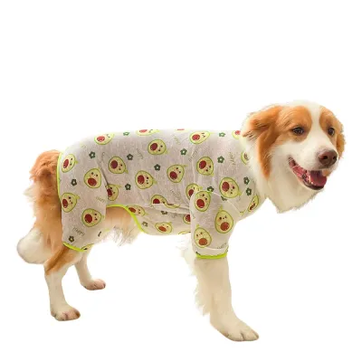 Summer Breathable Dog Pajamas with Avocado Print Large dog wearing lightweight breathable avocado print summer dog pajamas on white background