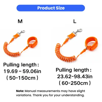 Reflective anti-escape dog leash size comparison with M and L pulling length details